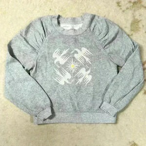 ANTHROPOLOGIE Jason Yun Peace Dove Ruched Gray Puff Sleeve Sweatshirt Women XS